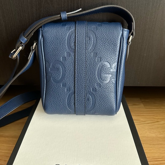💯%Authentic! Brand new! Gucci JUMBO GG SMALL MESSENGER Crossbody Bag Royal Blue - Picture 6 of 13